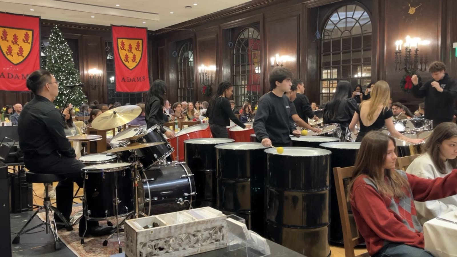 The ensemble performing for guests at Harvard's Winter Feast.