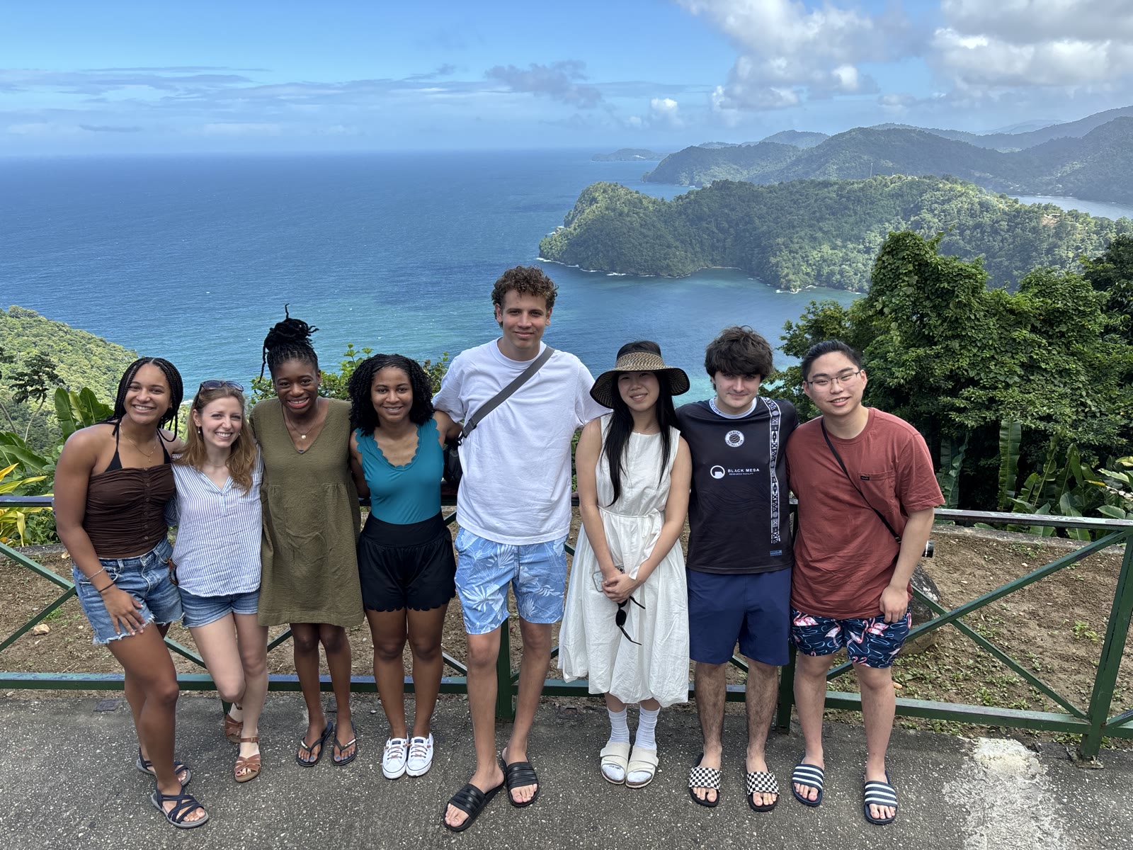 Ensemble members taking in the view from a lookout in Trinidad.