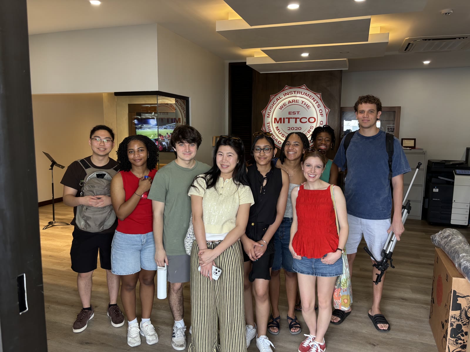 The ensemble visiting the Musical Instruments of Trinidad and Tobago Company.